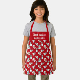 Tablier Filles Nom Snowman Rouge Et Blanc