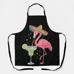 Tablier Flamant qui boit une Margarita Drôle de Poncho Mex