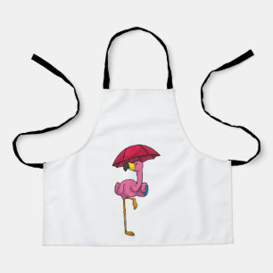 Tablier Flamant rose à la pluie avec parapluie