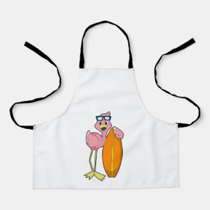 Tablier Flamant rose comme Surfer avec Surfboard.PNG