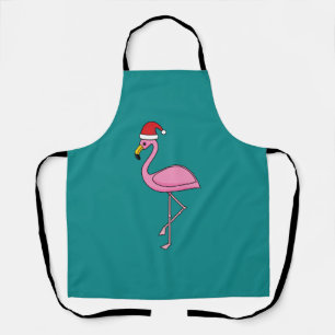 Tablier Flamant rose de Noël avec Santa Hat