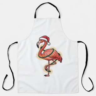 Tablier Flamant Rose Enveloppé De Lumières De Noël