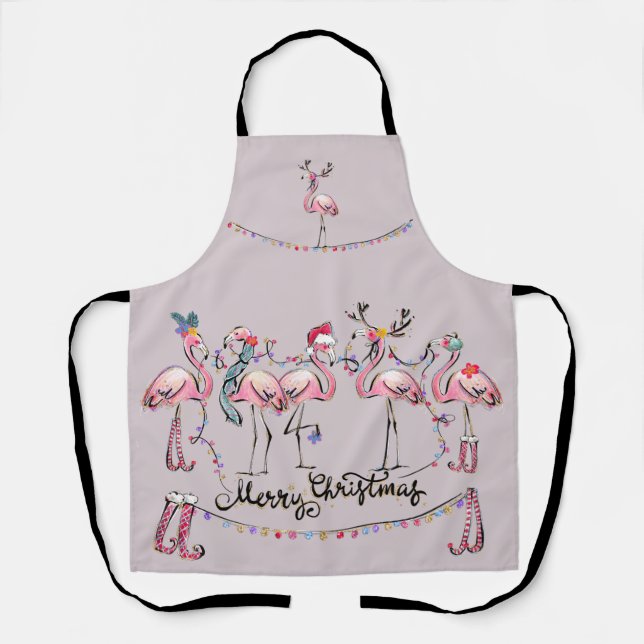 Tablier Flamant rose Noël Party Apron (Recto)