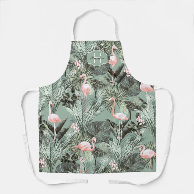 Tablier Flamant rose Orchidée Tropical Motif Sage ID868 (Recto)