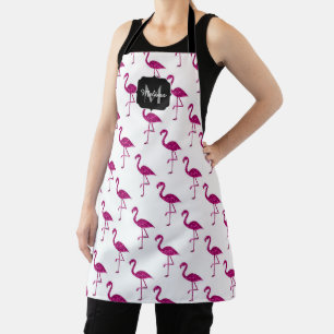 Tablier Flamant rose pailleté motif monogramme scintillant