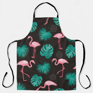 Tablier Flamant rose, palmiers feuilles : aquarelle tropic