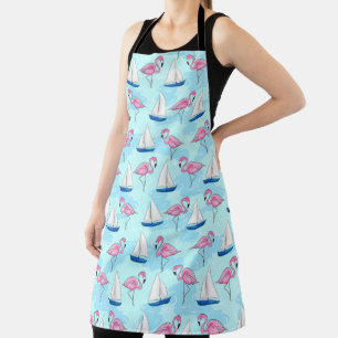 Tablier Flamant rose rose Bleu Voilier Nautique