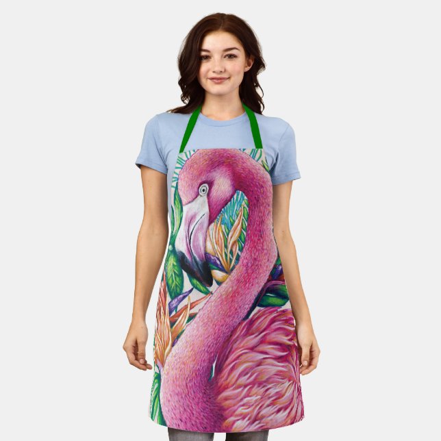 Tablier Flamant rose Rose Floral Funny Mignonne Vert tabli (Porté)