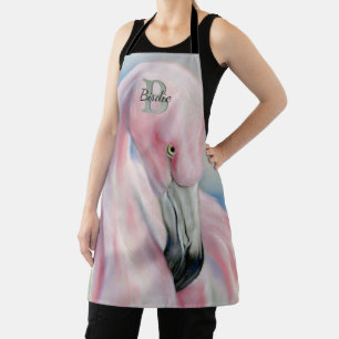 Tablier Flamant rose rose Pastel Art Monogramme