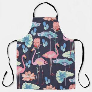 Tablier Flamants roses entourés de fleurs de lotus et pro
