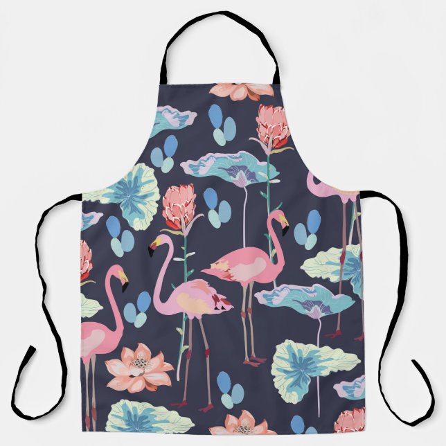 Tablier Flamants roses entourés de fleurs de lotus et pro (Recto)