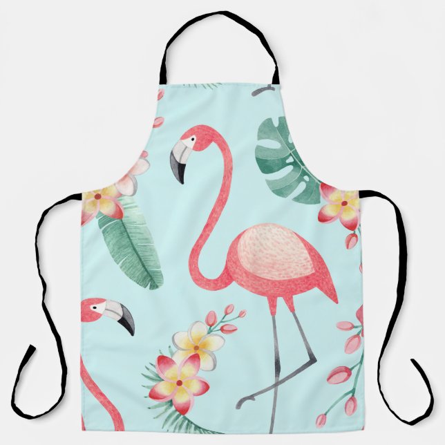 Tablier Flamants roses Fleurs tropicales Motif aquarelle (Recto)