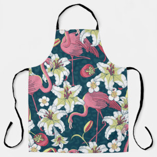 Tablier Flamants roses tropicaux et Lys Motif sans couture