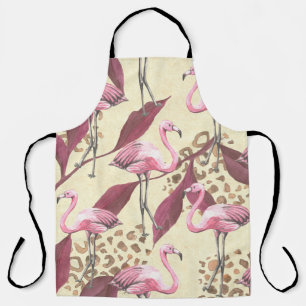 Tablier Flamingo rose tropical, motif léopard.
