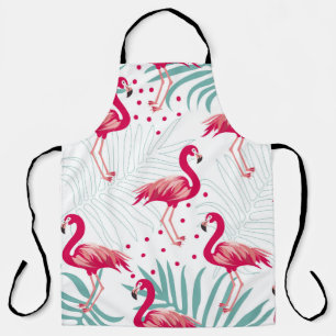Tablier Flamingo tropical et feuille, motif d'été.
