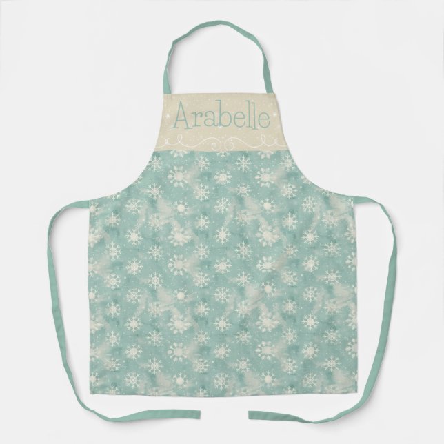 Tablier Flammes de neige à la crème sur Mint Green (Recto)