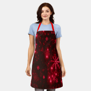 Tablier Flammes de neige brillantes rouge profond Fêtes mo