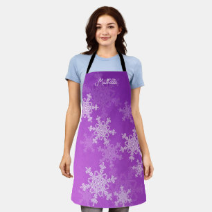Tablier Flammes de neige violettes blanches Nom de Noël mi