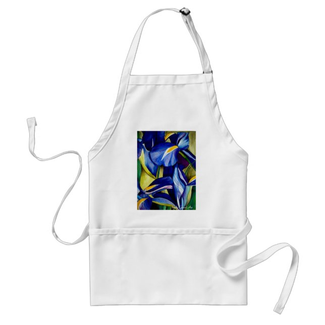 Tablier Fleur bleue Iris peinture originale aquarelle (Devant)