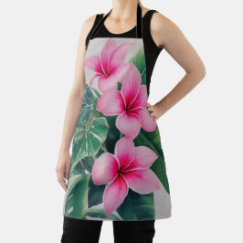 Tablier Fleur d'aquarelle Frangipani rose