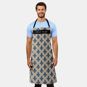 Tablier Fleur de Lis, Bleu Marine sur Beige, Royal, Votre