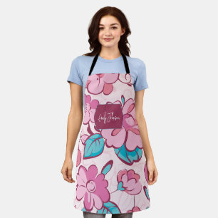 Tablier Fleur de motif floral rose pâle nom personnalisé