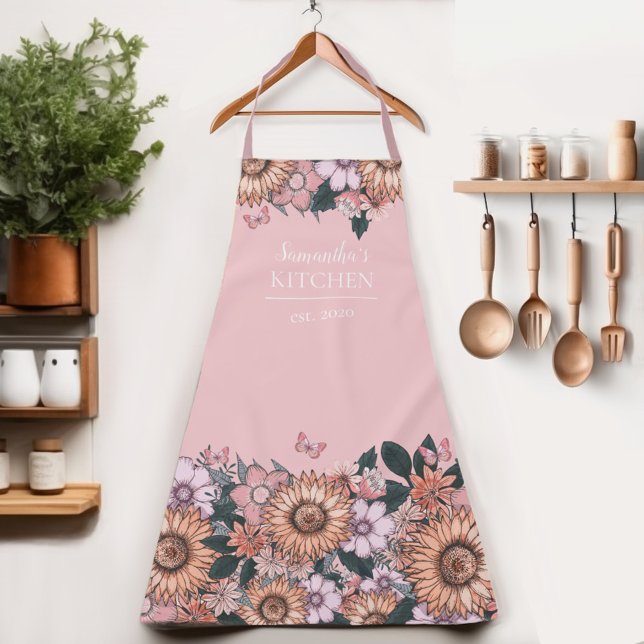 Tablier Fleur de tournesol floral Nom de la femme Apron (Get creative in the kitchen with our personalized Country Sunflower Womens apron! )