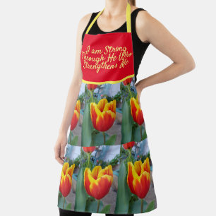Tablier Fleur de tulipe jaune rougeDieu Citer Je Suis Fort