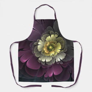 Tablier Fleur fractale grise et pourpre moderne abstraite