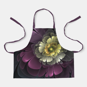 Tablier Fleur fractale grise pourpre moderne abstraite