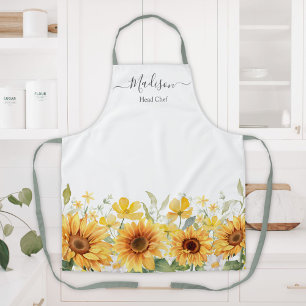 Tablier Fleur jaune de tournesol floral botanique monogram