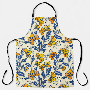 Tablier Fleur jaune et feuille bleue design sans soudure