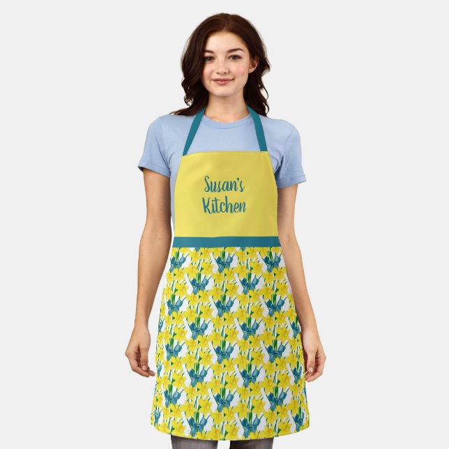 Tablier Fleur jaune personnalisée de style printemps  (Porté)