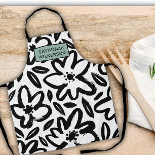 Tablier Fleur noire et blanche nom moderne