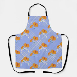 Tablier Fleur orange mignonne sans soudure sur bleu plaid
