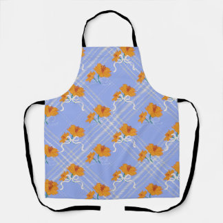 Tablier Fleur orange mignonne sans soudure sur bleu plaid