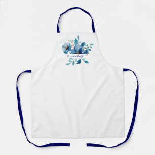 Tablier Fleur personnalisée aquarelle bleu vif 