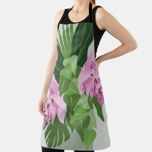 Tablier Fleur rose de Medinilla tropicale sur vert