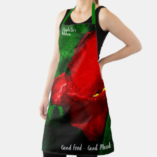 Tablier Fleur rouge Tulip humide sur vert