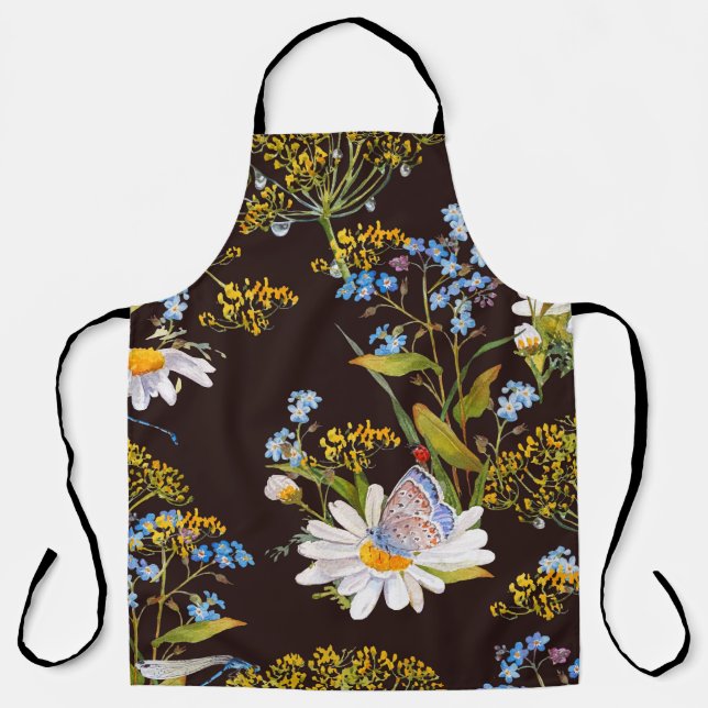 Tablier Fleur sauvage : aquarelle arrière - plan noire (Recto)