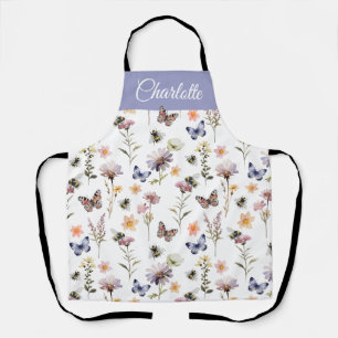 Tablier Fleur Sauvage Aquarelle Bleu Violet