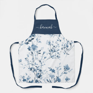 Tablier Fleur sauvage aquarelle bleu violet nom personnali