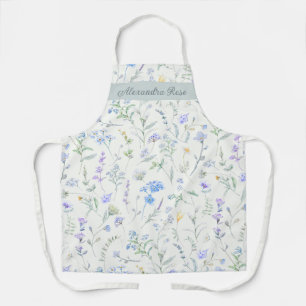 Tablier Fleur Sauvage Aquarelle Bleu Violet Nom Personnali