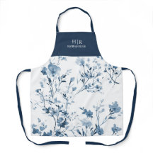 Fleur Sauvage Aquarelle Bleue Monogramme Élégant N