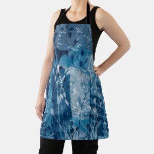 Tablier Fleur sauvage botanique bleue et blanche