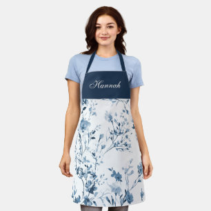 Tablier Fleur sauvage de couleur bleu violet aquarelle nom