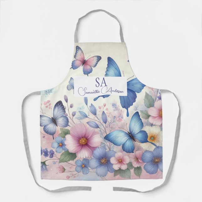 Tablier Fleur sauvage et papillon personnalisé | N (Recto)