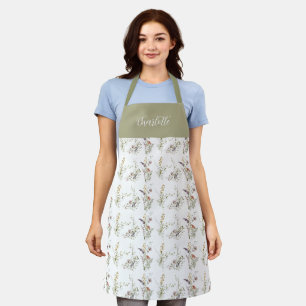 Tablier Fleur Sauvage Floral Botanique Script Personnalisé