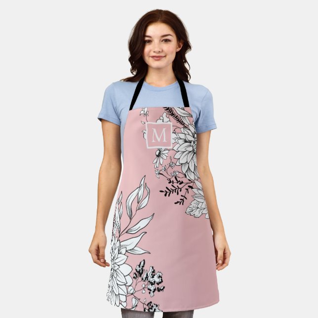 Tablier Fleur sauvage floral Monogramme botanique rose bla (Porté)