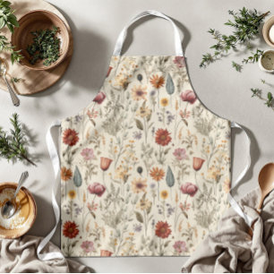 Tablier Fleur sauvage séchée vintage bordeaux rose jaune